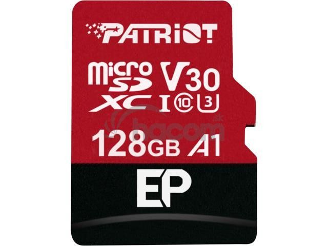 128GB microSDXC Patriot V30 A1, class 10 U3 100 / 80MB / s + adaptér PEF128GEP31MCX