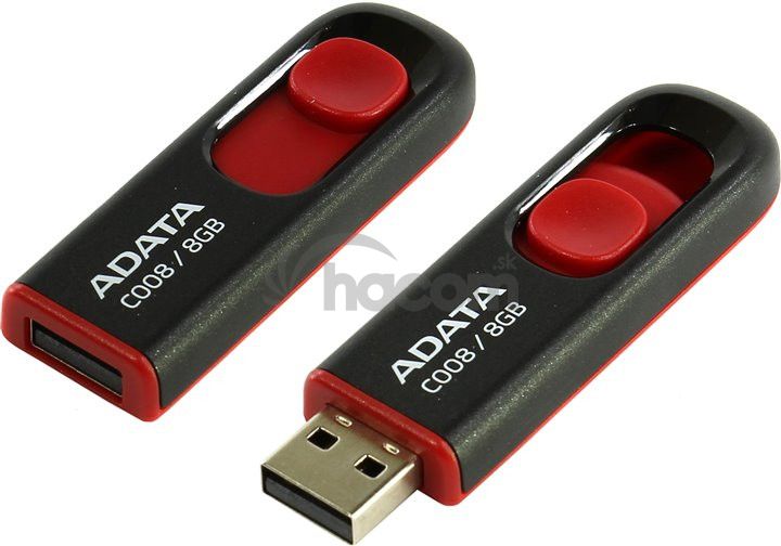 8GB USB ADATA C008 čierno / červená (potlač) AC008-8G-RKD