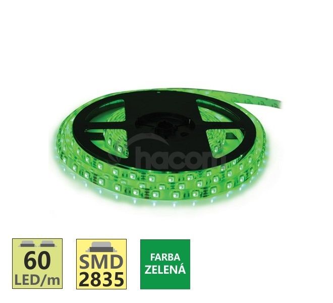 LED pásik čip 2835 12V 4,8W/1m IP20 balenie 5m zelený