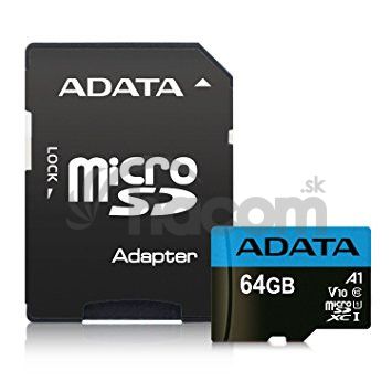 ADATA microSDXC 64GB UHS-I 100 / 25MB / s + adaptér AUSDX64GUICL10A1-RA1