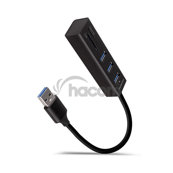 AXAGON HMA-CR3A, USB 3.2 Gen 1 húb, porty 3x USB-A + čítačka kariet SD / microSD, kovový, kábel USB-A 20 HMA-CR3A