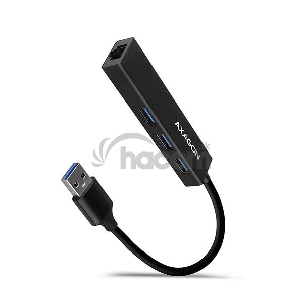 AXAGON HMA-GL3A, USB 3.2 Gen 1 húb, porty 3x USB-A + Gigabit Ethernet, kovový, kábel USB-A 20cm HMA-GL3A