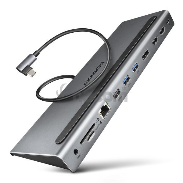 AXAGON HMC-4KX3 USB 5Gbps húb, 3x USB-A, 2x HDMI, DP, RJ-45, SD/microSD, audio, PD 100W, kábel 40cm HMC-4KX3