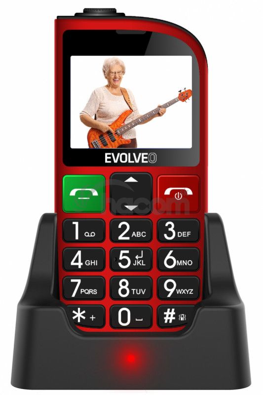 EVOLVEO EasyPhone FM, mobilný telefón pre seniorov s nabíjacím stojanom (červená farba) EP-800-FMR