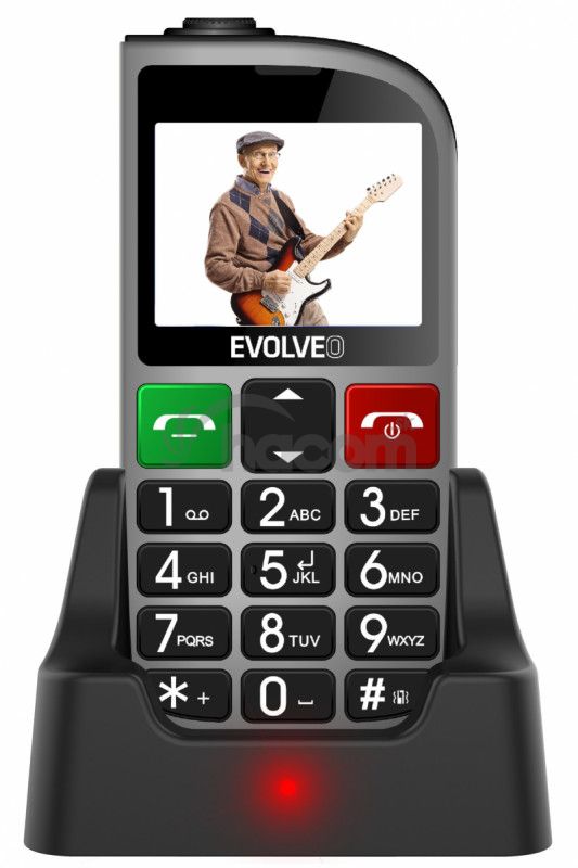 EVOLVEO EasyPhone FM, mobilný telefón pre seniorov s nabíjacím stojanom (strieborná farba) EP-800-FMS