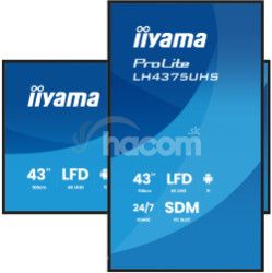 43" iiyama LH4375UHS-B2AG: IPS, 4K UHD, Android, 24/7 LH4375UHS-B2AG