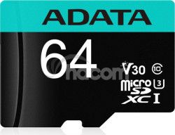 ADATA V30S/micro SDXC/64GB/95MBps/UHS-I U3/Class 10/+ Adaptr AUSDX64GUI3V30SA2-RA1