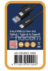 AKASA - 2v1 USB 3.2 Gen 2 Type-C/A na Type-C, 1m AK-CBUB65-10BK