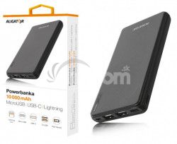 ALIGATOR PB1000, 10000mAh 3v1, micro / IPH / USB-C, ierna PB1000BK