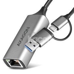 AXAGON ADE-TXCA, USB-C + USB-A 3.2 Gen 1 - Gigabit Ethernet sieov karta, Asix AX88179, auto intal ADE-TXCA