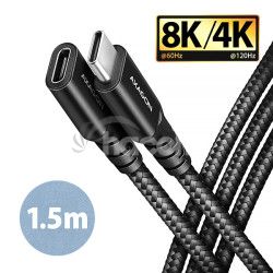 AXAGON BUCM32-CF15AB predlovac kbel USB-C (M) <-> USB-C (F), 1.5m, USB 20Gbps, PD 240W ALU oplet BUCM32-CF15AB