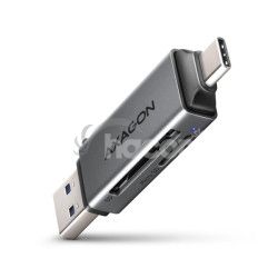 AXAGON CRE-DAC, USB-C + USB-A, 5 Gbps - MINI ��ta�ka kariet, 2-slot & lun SD/microSD, podpora UHS-I CRE-DAC