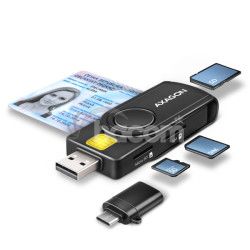 AXAGON CRE-SMP2A, USB-A + USB-C PocketReader 4-slot čítačka Smart card (eObčanka) + SD/microSD/SIM CRE-SMP2A