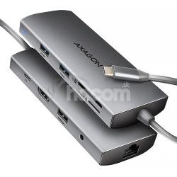AXAGON HMC-8HLSA, USB 5Gbps hb, 3x USB-A, HDMI 4k/60Hz, RJ-45 GLAN, SD/microSD, audio, PD 100W HMC-8HLSA