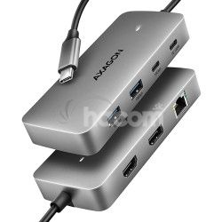 AXAGON HMC-CUB83X2, USB 10Gbps h�b, 2x USB-A, USB-C, HDMI a DP 4k/144Hz, RJ-45, PD 100W, k�bel 15cm HMC-CUB83X2