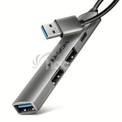 AXAGON HUE-STA, 4x USB ALU STRIP hb, 1x USB-A 5Gbps, 2x USB-A & 1x USB-C 480Mbps, kbel USB-A 12cm HUE-STA