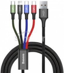 Baseus CA1T4-B01 Fast 4in1 Kbel Lightning, 2x USB-C, MicroUSB 3.5A 1.2m Black 6953156278493