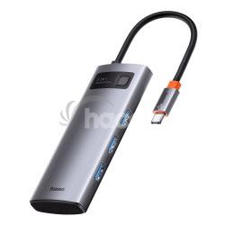 Baseus USB Hub Metal Gleam Series 5v1 (USB-C PD 100W, 3x USB 3.0, HDMI) siv 6932172602628