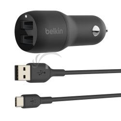 BELKIN Dual USB-A auto nabjaka 24W + USB-C kbel CCE001bt1MBK