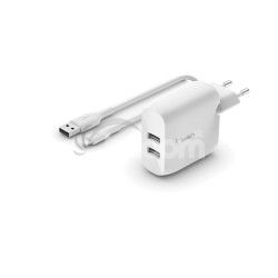 BELKIN Dual USB-A nabjaka, 24W + Lightning kbel WCD001vf1MWH