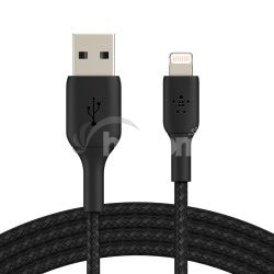 BELKIN kabel oplietané USB-A - Lightning, 1m, čierny CAA002bt1MBK