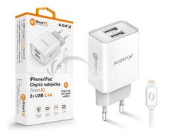 Mdra sieov nabjaka ALIGATOR 2,4A, 2xUSB, smart IC, biela, USB kbel pre iPhone / iPad CHA0045