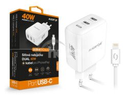 Mdra sieov nabjaka ALIGATOR Power Delivery 40W, 2xUSB-C, USB-C kbel pre iPhone / iPad, biela CHPD0025