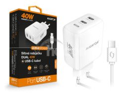 Mdra sieov nabjaka ALIGATOR Power Delivery 40W, 2xUSB-C, USB-C/USB-C kbel, biela CHPD0024