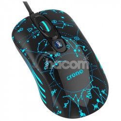 Crono OP-636B - herní laserová myš, 800/1600/3200 DPI, LED podsvícení, USB, modrá CM636B
