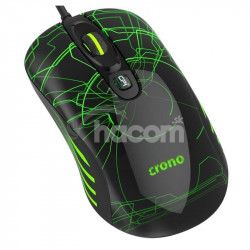 Crono OP-636G - herní laserová myš, 800/1600/3200 DPI, LED podsvícení, USB, zelená CM636G