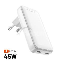 GaN nab�ja�ka FIXED Slim, 45W, PD2.0, 2xUSB-C FIXCG45S-2C-WH