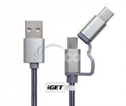 iget G2V1 - USB kbel Micro USB / USB - C dlh pre vetky mobiln telefny, vrtane odolnch G2V1