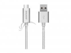 AVACOM dátový a nabíjací kábel USB - USB Typ C, 100cm, strieborný