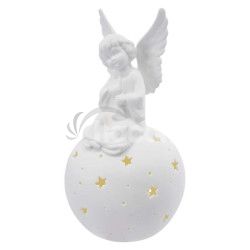 Keramick anjel LED, 29 cm, 2x AA, vntorn, tepl biela DCLW33