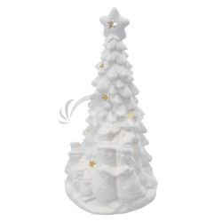 Keramick LED stromek so snehuliakmi, 33,5 cm, 2x AA, vntorn, tepl biela DCLW31