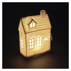 LED keramick domek, 18 cm, 1x CR2032, vntorn, tepl biela, asova DCLW37