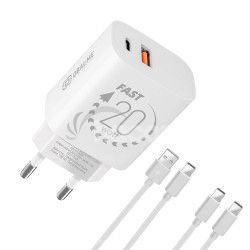 OBAL:ME Cestovn Nabjaka USB-A + USB-C 20W + 2x kbel 1m White 8596311273469