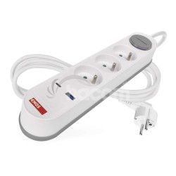 Predlovac kbel 2 m / 3 zsuvky / s vypnaom / biely / 1USB-A + 1USB-C / 1,5 mm2 P1312FC