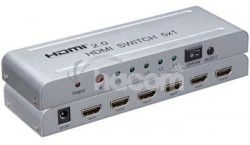 PremiumCord 4Kx2K@60Hz HDMI switch 5:1 kovový s diaľkovým ovládačom a napájacím adaptérom khswit51e
