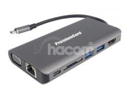 PremiumCord Prevodnk USB3.1 typ C na HDMI + VGA + RJ45 + 2xUSB3.0 + SD card + 3,5mm + PD charge ku31dock08