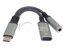 PremiumCord Redukcia USB-C /3,5mm jack s DAC chipom + USB-C na nabjanie 13cm ku31zvuk04