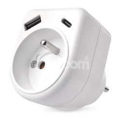 Rozboovacia zsuvka 1, 1USB-A+1USB-C, biela P0074
