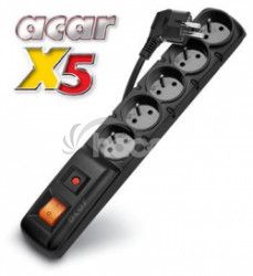 Rozvodný panel ACAR X5 / 5m 5x230V černý + přep.ochr.