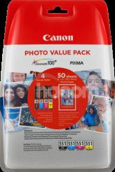 Canon CLI-551 C / M / Y / BK + 50x PP-201 6508B005