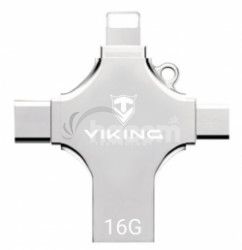 VIKING USB FLASH DISK 16G, 4v1 s koncovkou APPLE LIGHTNING, USB-C, MICRO USB, USB-A VUF16GBS