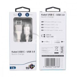 TB USB 3.0/USB-C 2m premium 3A biely AKTBXKU3CPREM2W