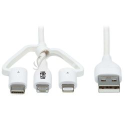 Tripplite Kbel USB-A/Light.+Micro-B+USB-C,Synch/Nabjanie,MFi,Samec/3xSamec,Safe-IT Antib,biela,1.2m M101AB-004-LMCW