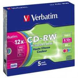 VERBATIM CD-RW (5-Pack) / Slim / Colours / 12x / 700MB 43167