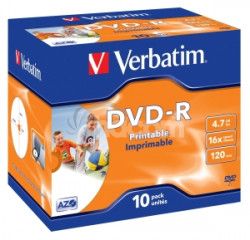 VERBATIM DVD-R (10-pack) Printable / 16x / 4.7GB / Jewel 43521