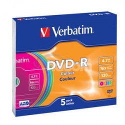 VERBATIM DVD-R 4,7 GB (120min) 16x colour slim box, 5ks / pack 43557